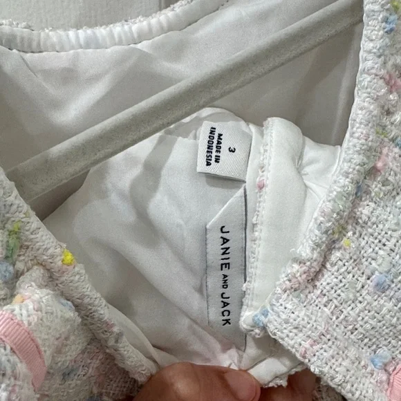 Janie & Jack Pink and White Boucle Girls Dress w Ruffle Sleeves | Collections - Picture 2 of 6